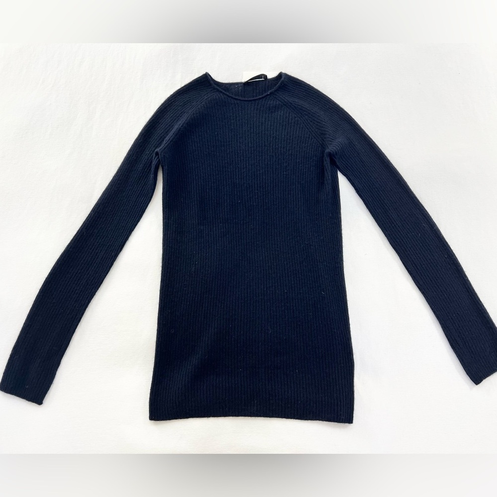 The Row Ribbed Navy Cashmere Sweater